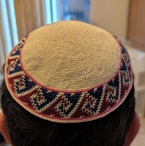 Hand Crafted White Kippah with Unique Design